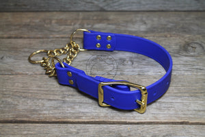 Biothane Chain Martingale Dog Collar - 1" (25mm) wide - Solid Brass or Stainless Steel Hardware