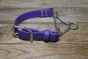 Biothane Chain Martingale Dog Collar - 1" (25mm) wide - Solid Brass or Stainless Steel Hardware