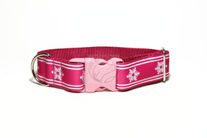 Winter Wonderland in Black, Pink or Blue - wide dog collar