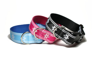 Winter Wonderland in Black, Pink or Blue - wide dog collar